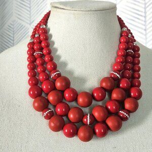 Cato 1946 Red Bead Multi Strand Waterfall Necklace